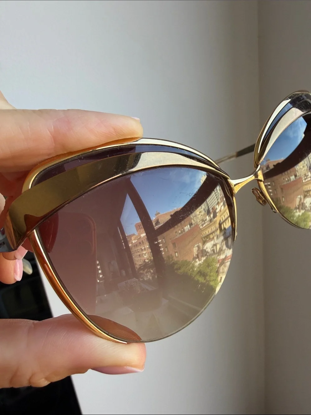 2015 Dior Gold-Trim Brown Gradient Cat-Eye Sunglasses
